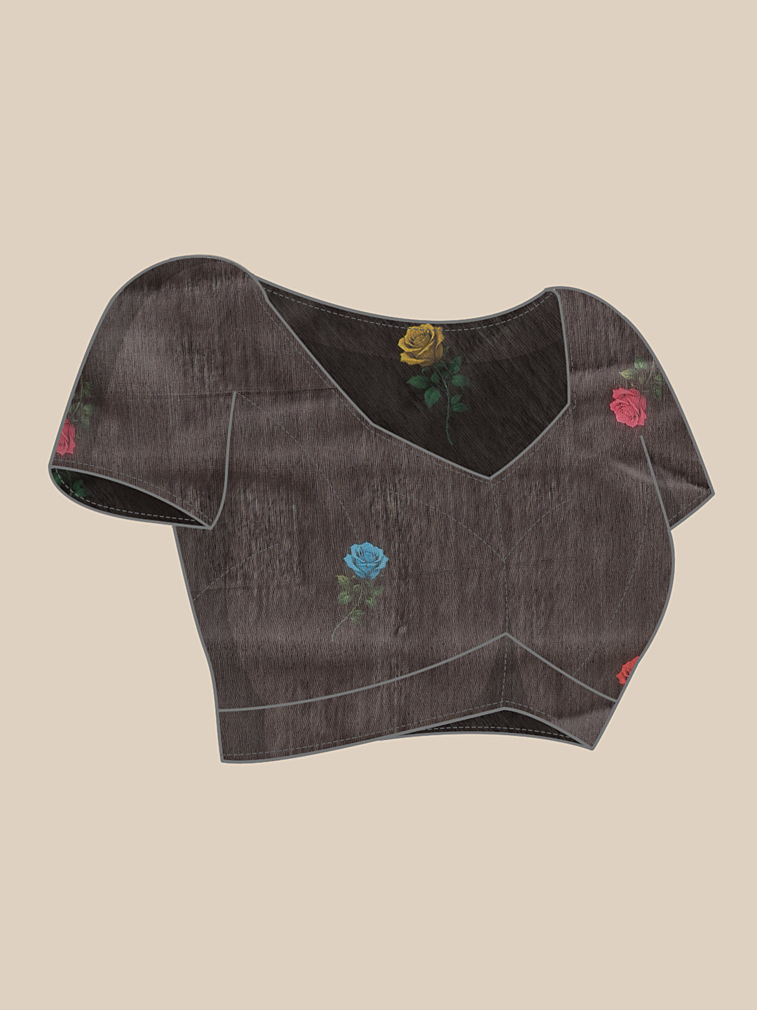 Black Multicolor Rose Digital Printed Chanderi Saree