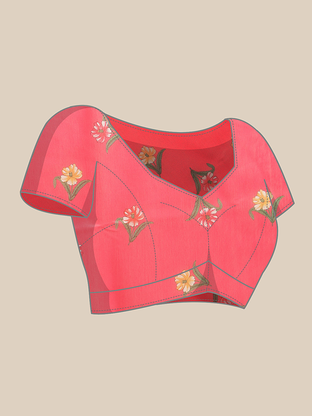 Digital Printed Rose Pink Floral Checks Chanderi Saree