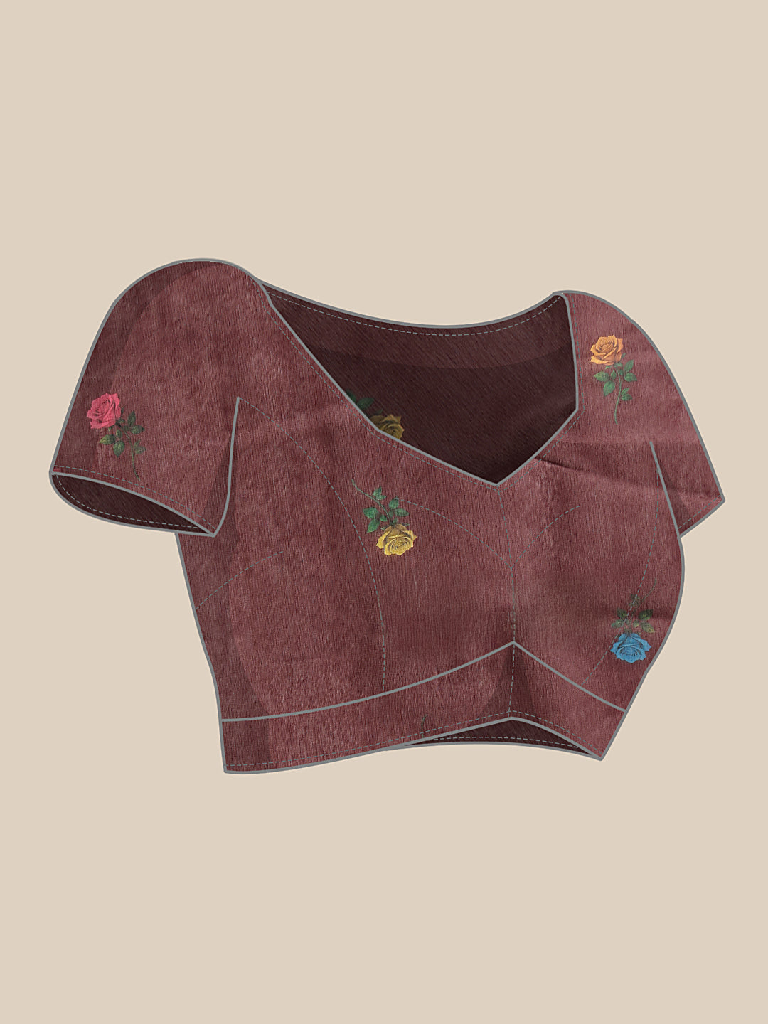 Wine Multicolor Rose Digital Printed Chanderi Saree