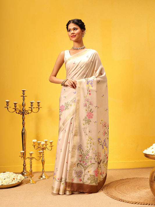 Tussar Color Soft Silk Floral Digital Printed Saree
