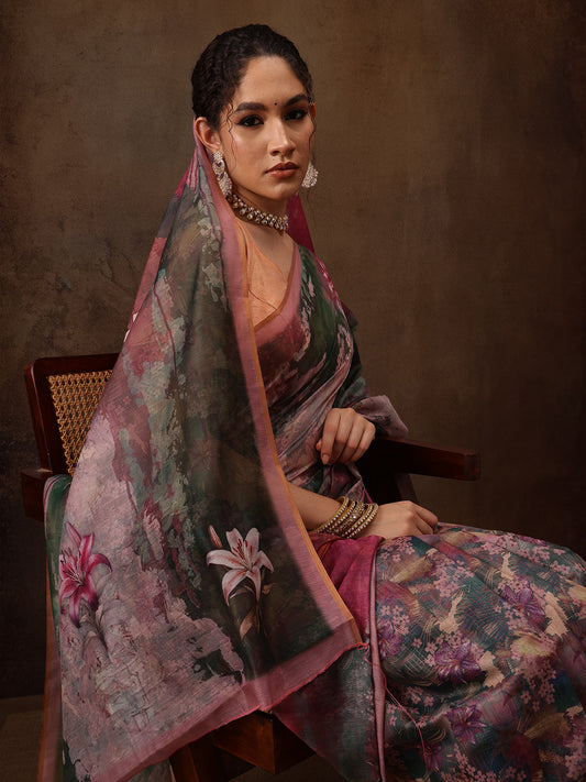Floral Printed Cotton Blend Saree