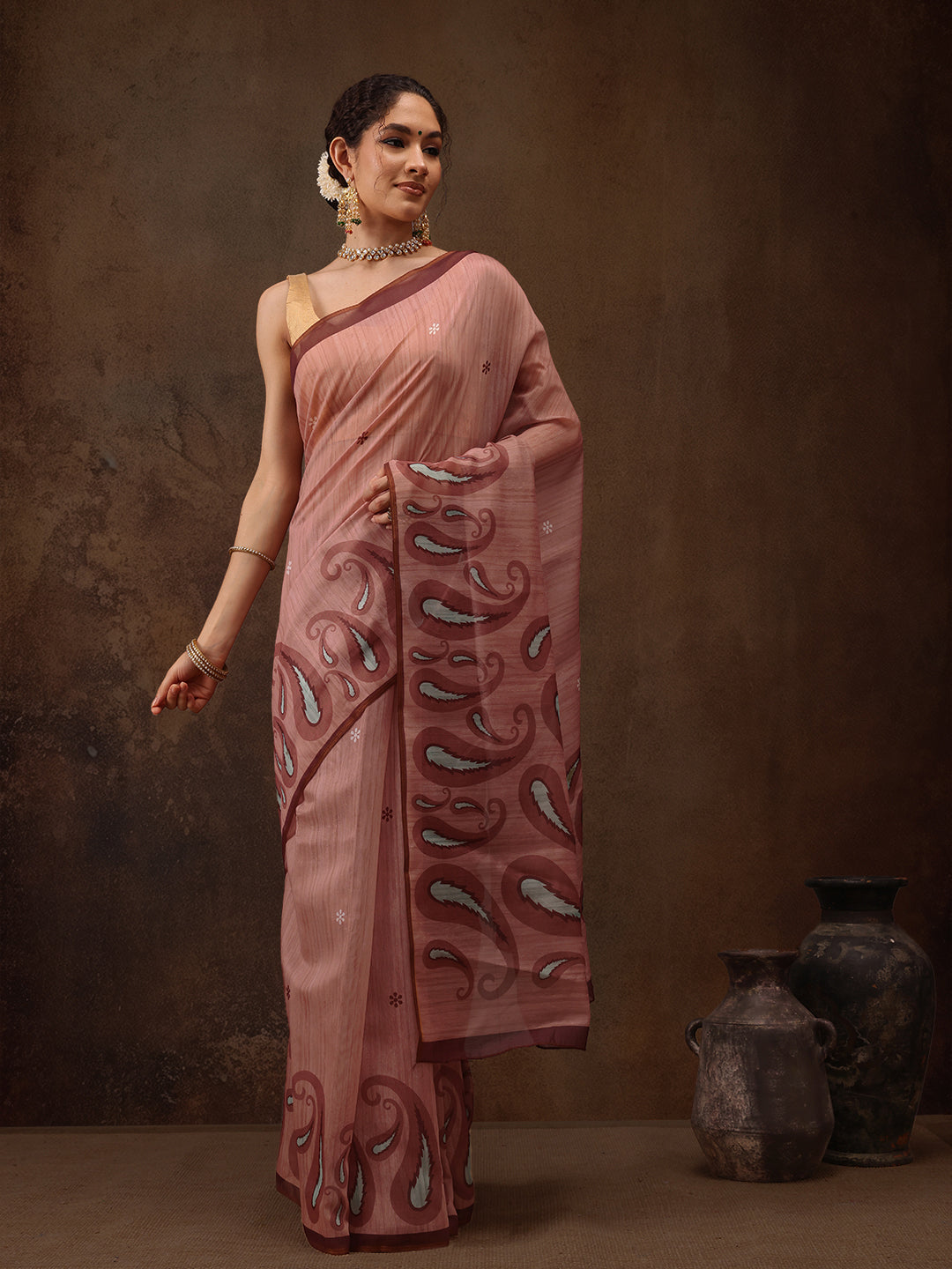 Floral Print Cotton Blend Saree