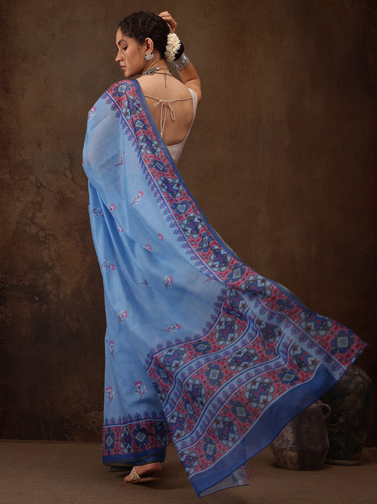 Floral Printed Cotton Blend Saree
