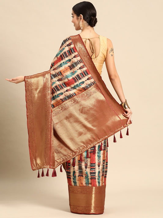 Kanchipuram Pattu Silk Zari Woven Digital Print Saree