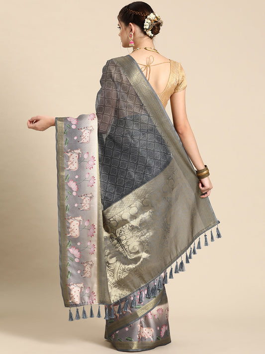 Kanjivaram Silk Pichwai Digital Printed Zari Woven Saree