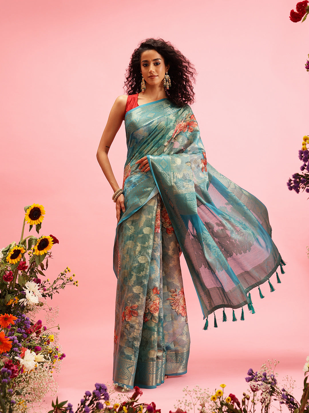 Digital Printed Banarasi Cotton Zari Woven Saree