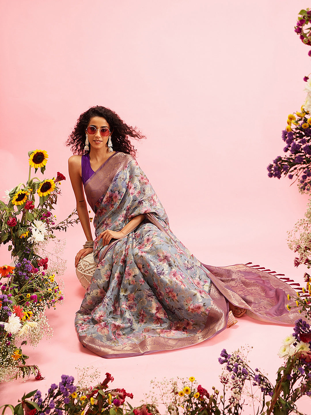 Digital Printed Banarasi Cotton Zari Woven Saree