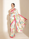 Kalamkari Printed Soft Silk Brown Saree With Beautiful Tassels