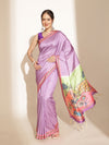 Kalamkari Printed Soft Silk Brown Saree With Beautiful Tassels