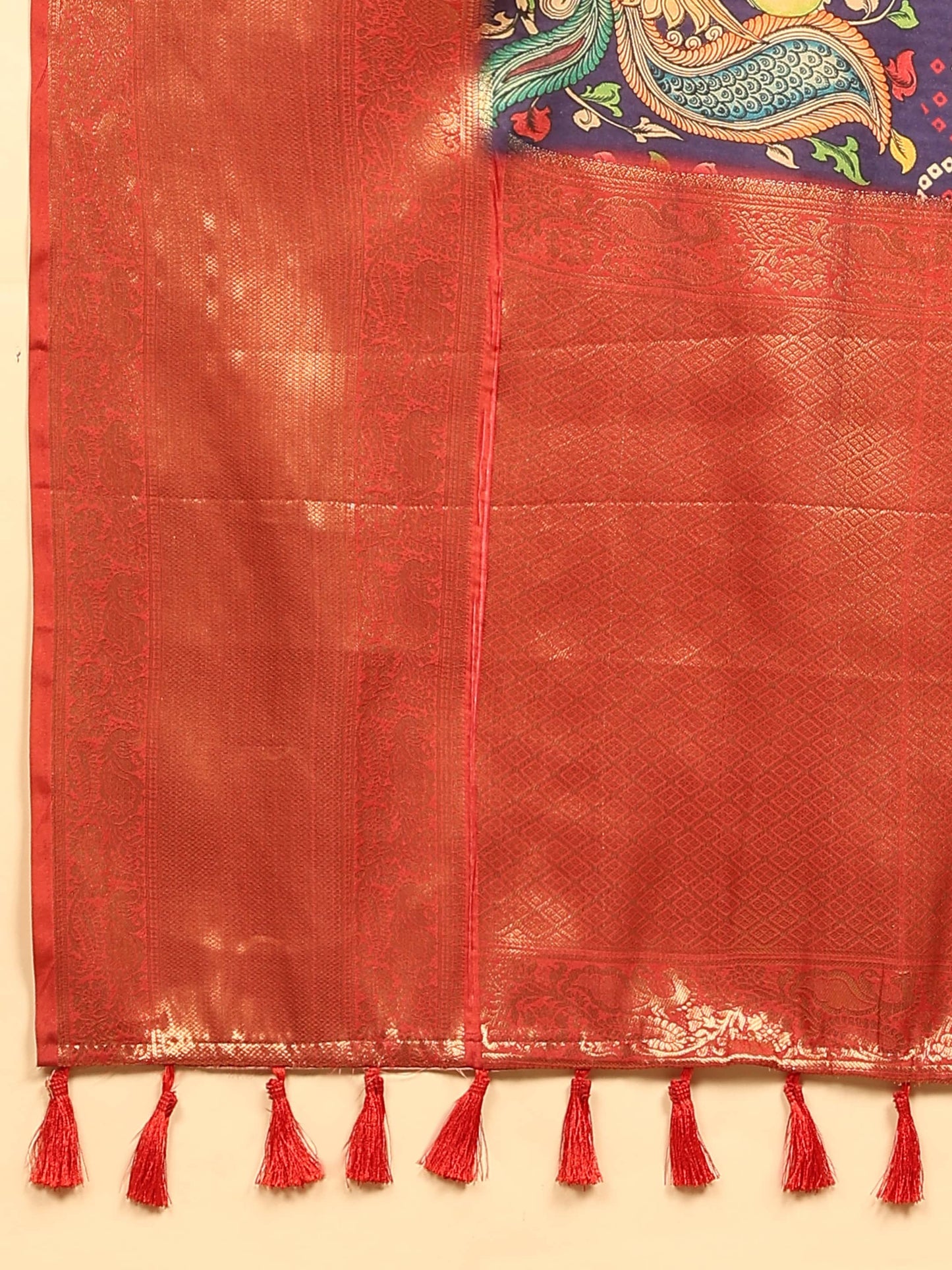 Banarasi Soft Silk Bandhani With Kalamkari Digital Printed Saree