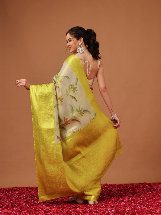 Banarasi Soft Silk Zari Tissue With Digital Printed Saree