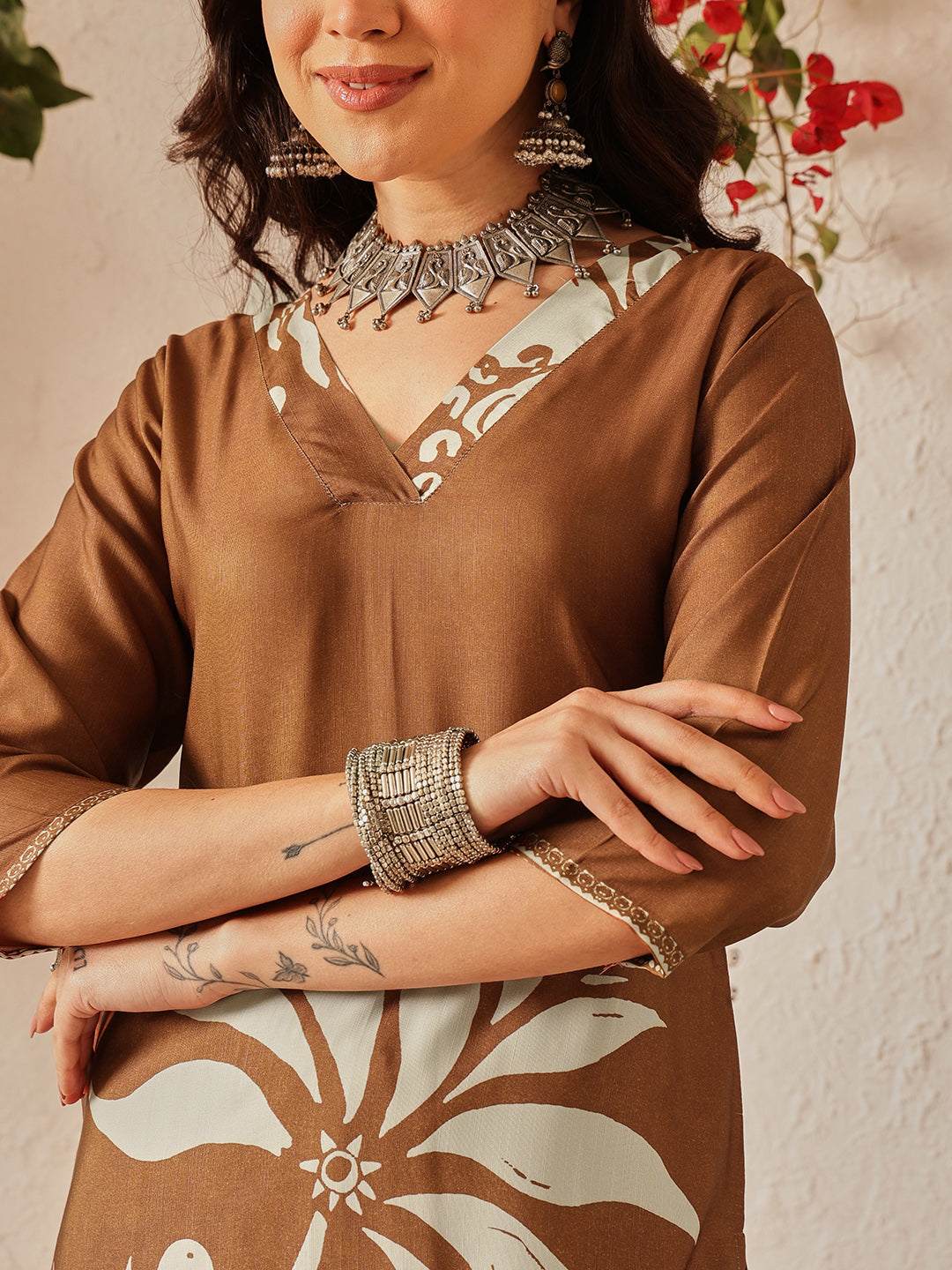 Women's Rayon Cotton Slub Regular Straight Printed Kurta