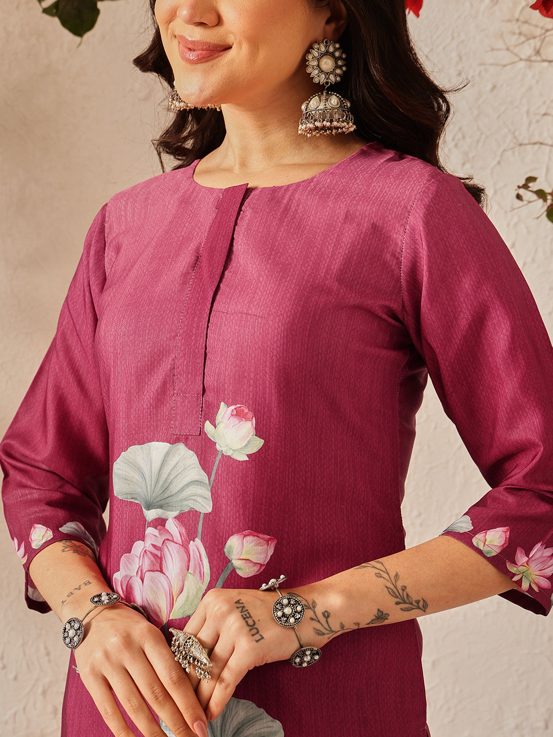Women's Rayon Cotton Slub Regular Straight Printed Kurta