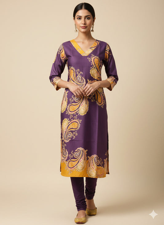 Women’s Casual Wear Rayon Blend Straight Kurta with Digital Print