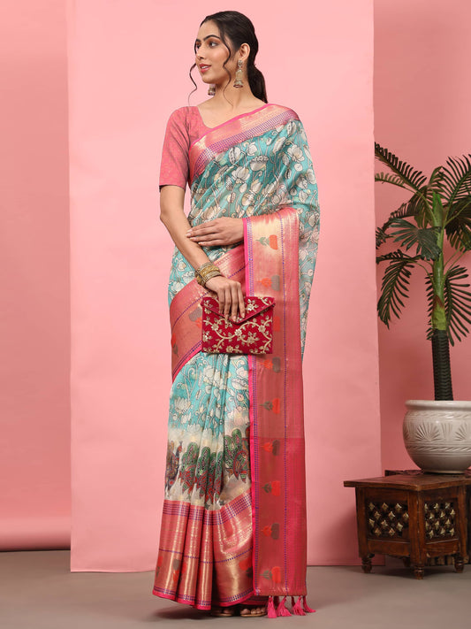 Banarasi Art Silk Digital Printed Kalamkari Saree