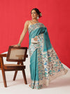 Tussar Silk Checks Work Saree With Figure Prints Border