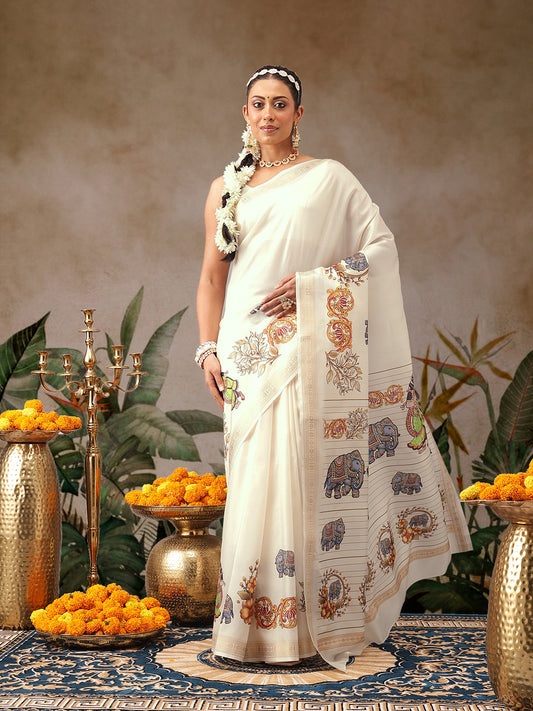 Digital Printed Festive Collection Mayli Tanjore Art Inspired Saree