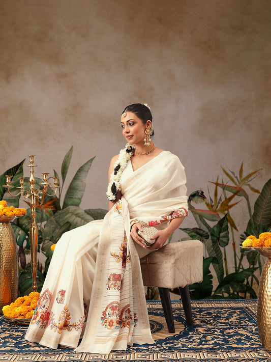Digital Printed Festive Collection Mayli Tanjore Art Inspired Saree
