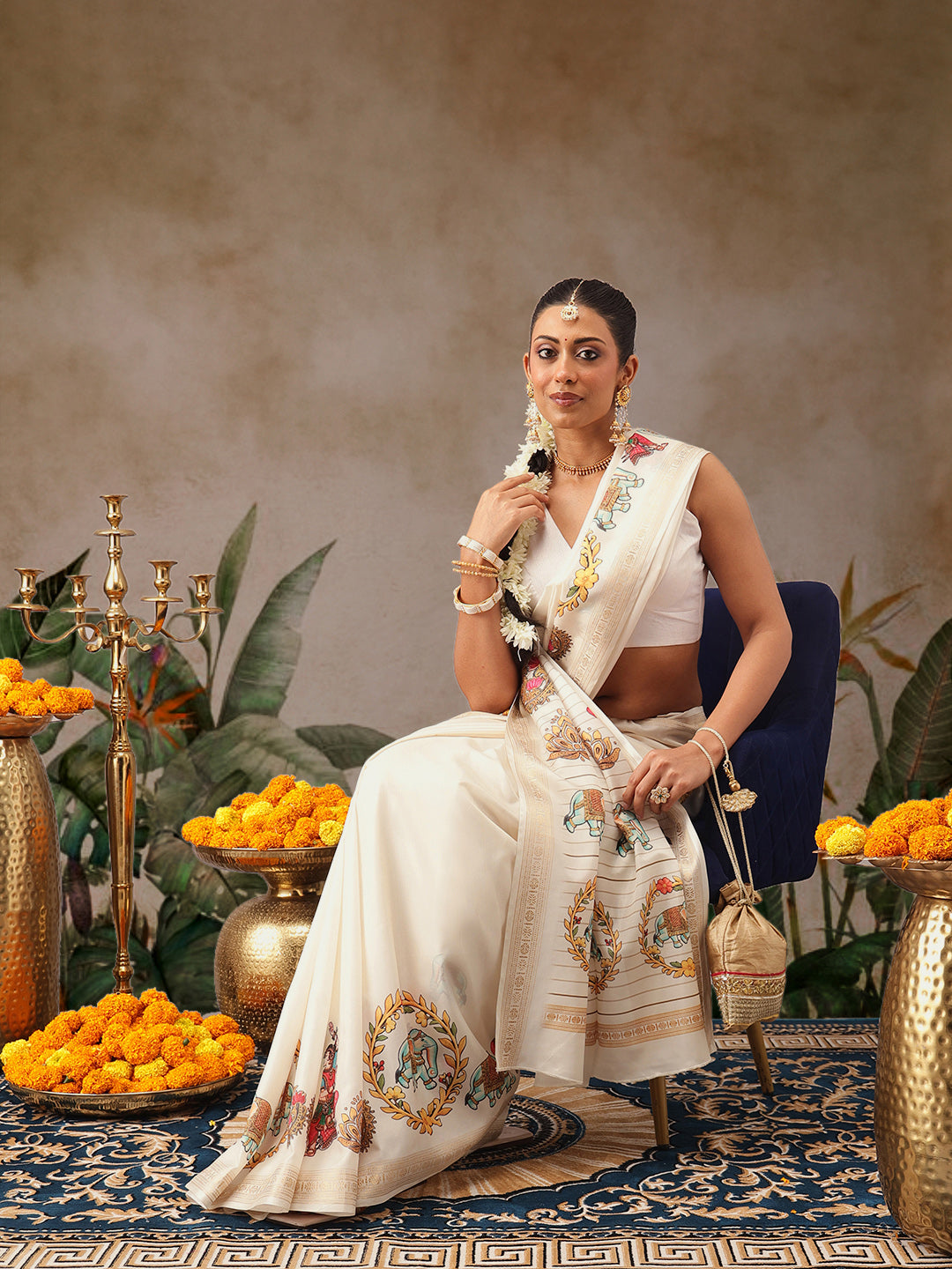 Digital Printed Festive Collection Mayli Tanjore Art Inspired Saree