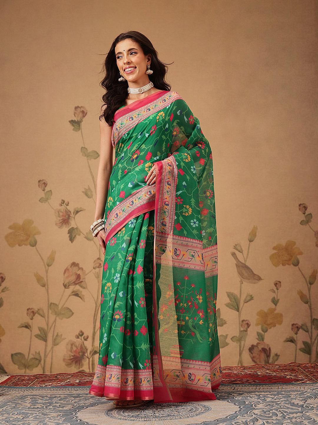 Everyday Paithani Cotton Blend Saree with Modern Digital Prints