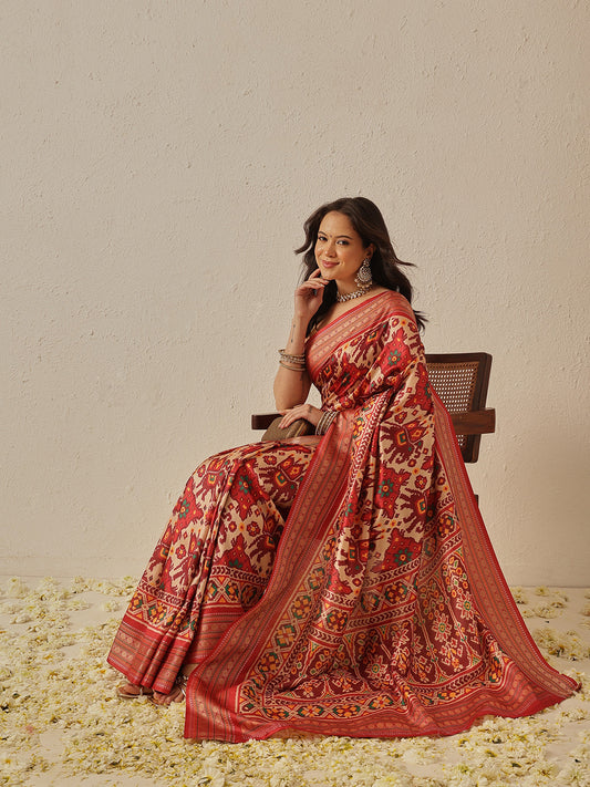 Soft Tusser Silk With Viscous Jacquard Border Patola Sarees
