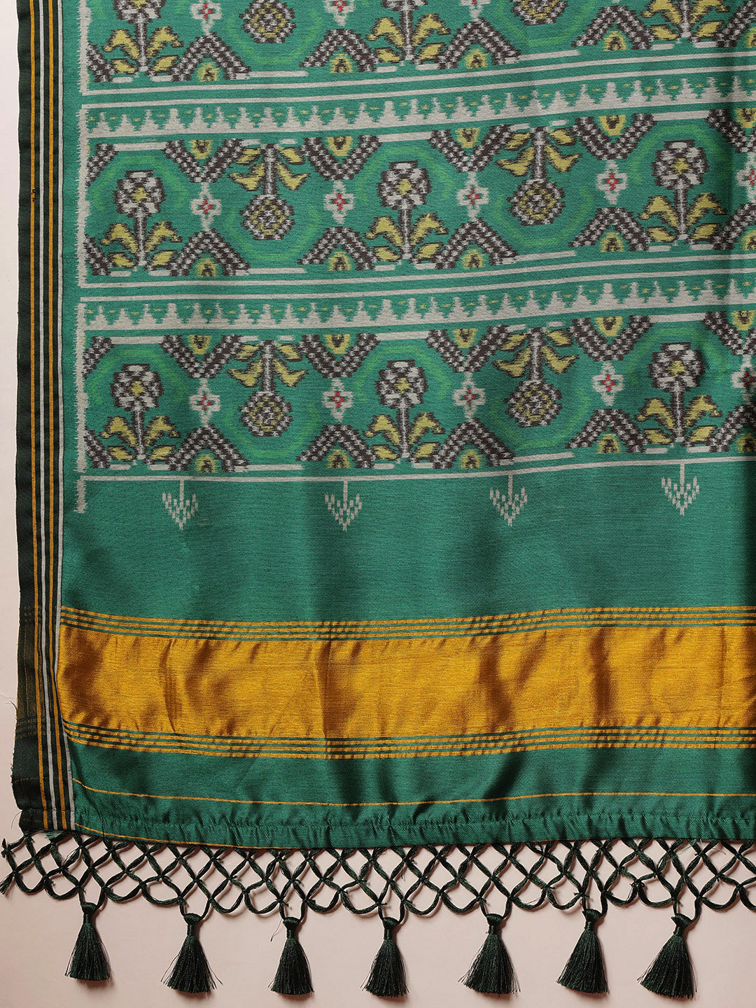 Multicolored Patola Twill Weave Saree for Women with Lagdi Patta Pallu and Tassel