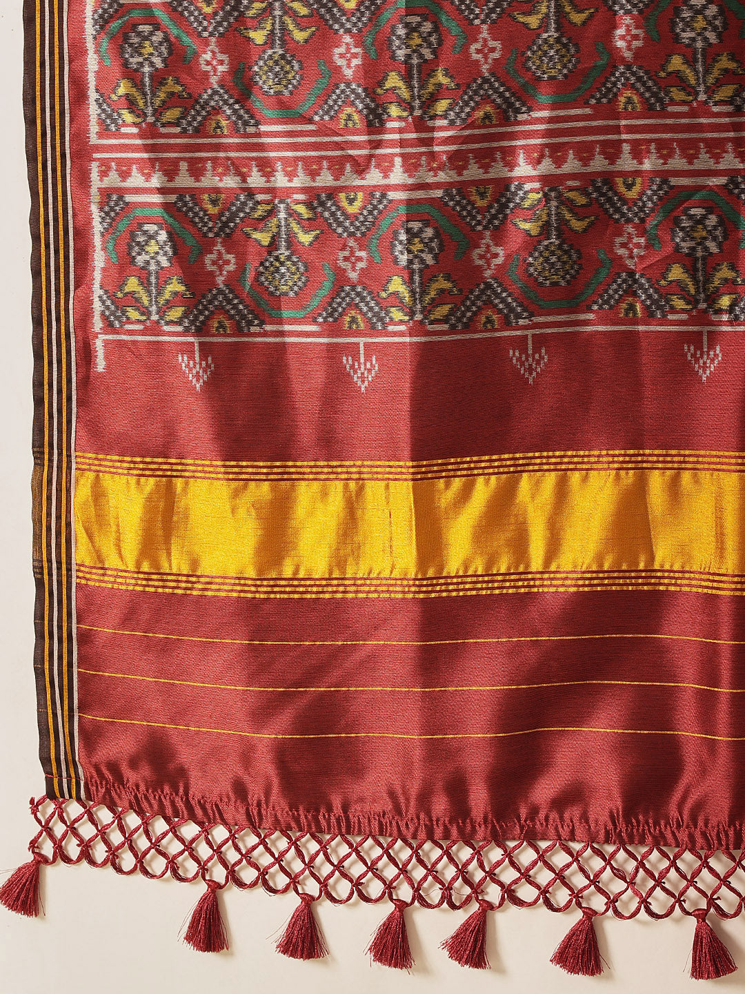 Multicolored Patola Twill Weave Saree for Women with Lagdi Patta Pallu and Tassel