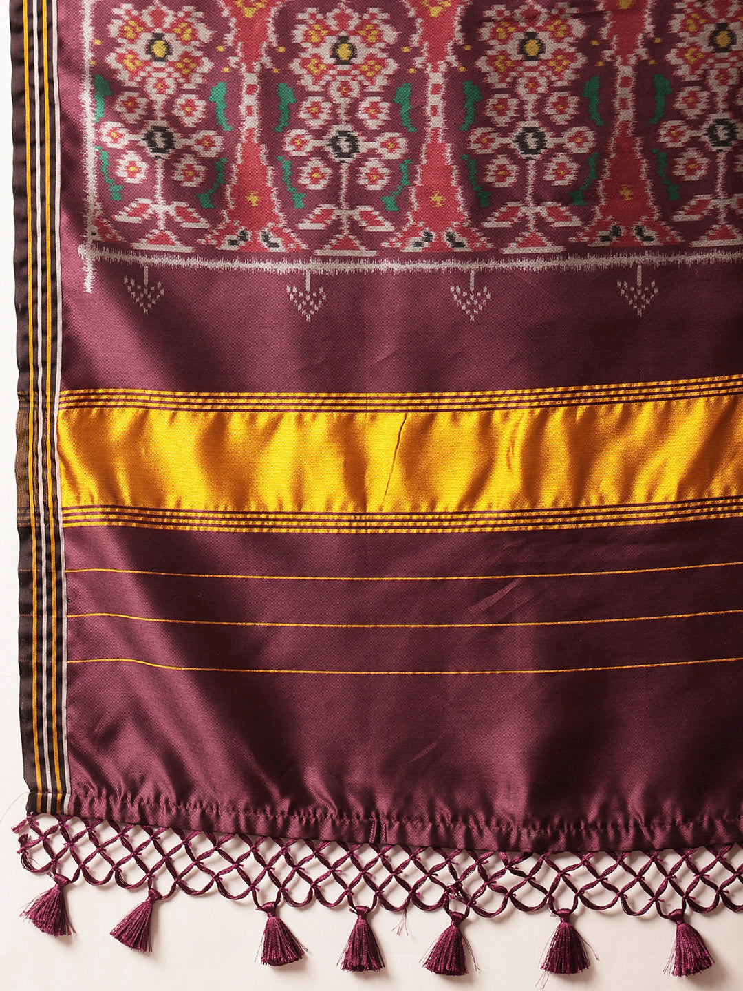 Multicolored Patola Twill Weave Saree for Women with Lagdi Patta Pallu and Tassel