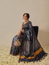 Multicolored Patola Twill Weave Saree for Women with Lagdi Patta Pallu and Tassel