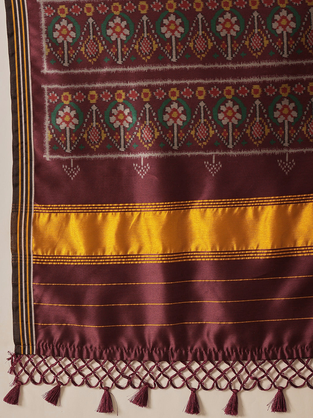 Multicolored Patola Twill Weave Saree for Women with Lagdi Patta Pallu and Tassel