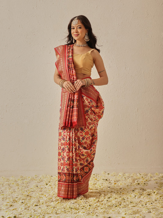 Soft Tusser Silk With Viscous Jacquard Border Patola Sarees