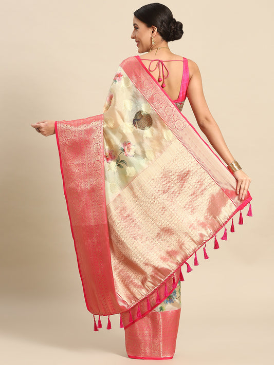 Floral Zari Art Silk Chanderi Digital Printed Saree