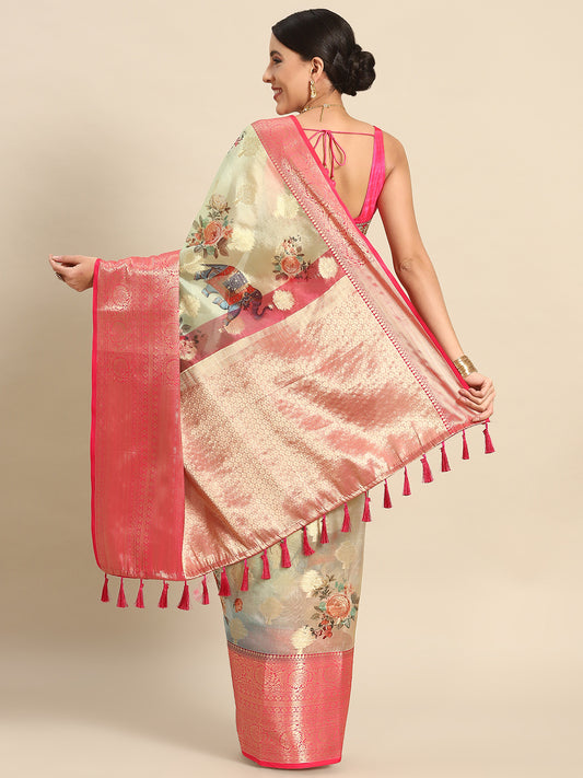 Floral Zari Art Silk Chanderi Digital Printed Saree