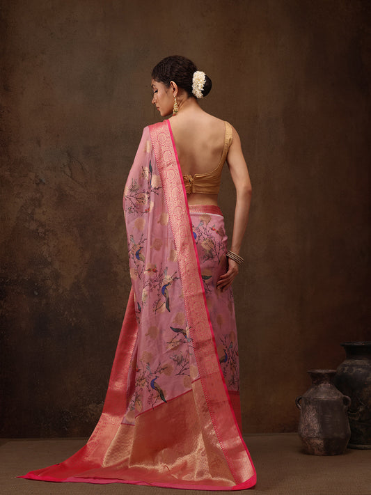 Floral Chanderi Kamlamkari Art Silk Saree