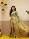 Warli Printed Crush Tissue Silk Saree With Small Border & Unstitched Blouse Piece