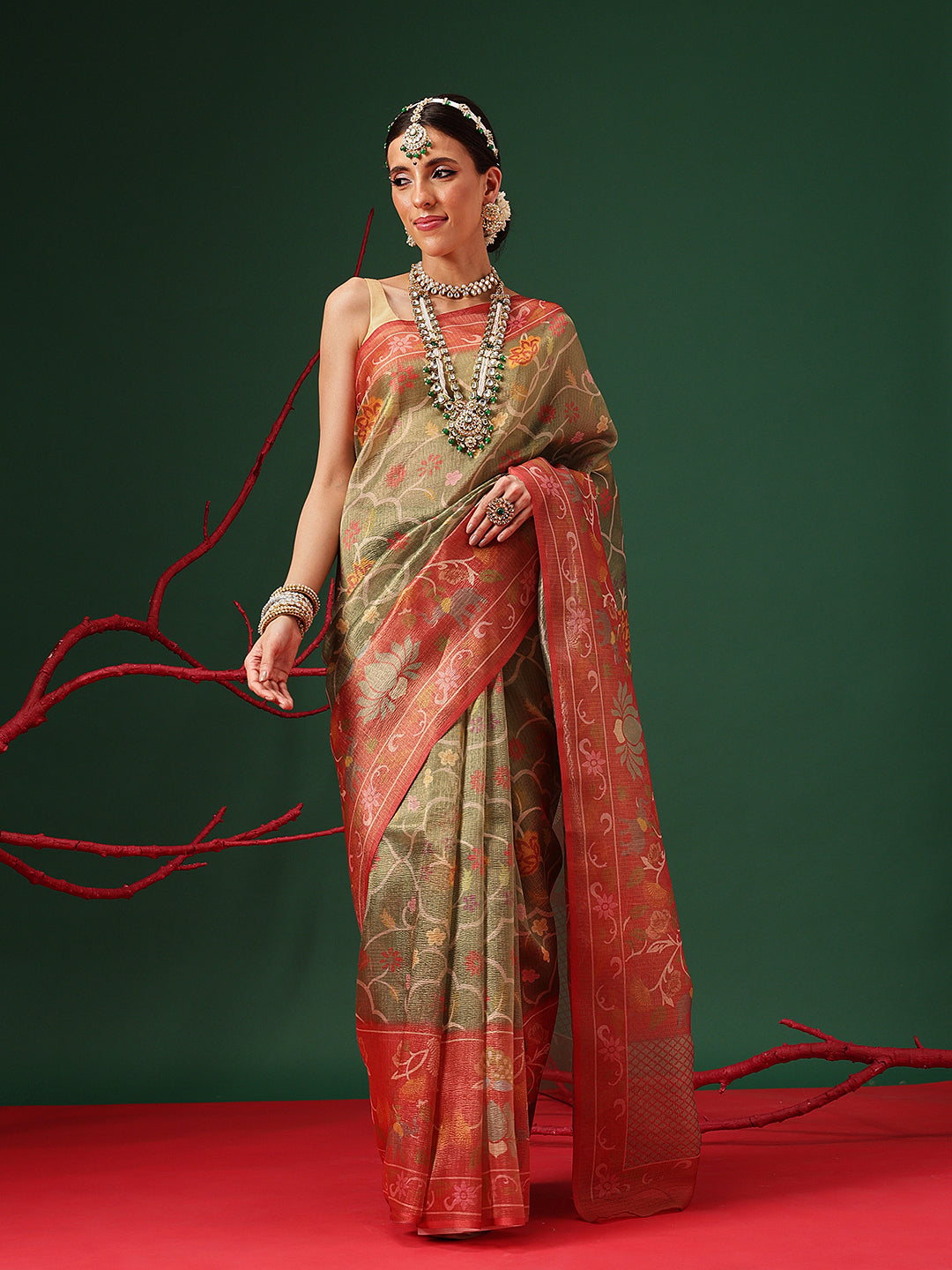 Natural Tone Crush Tissue Saree with Minimal Border