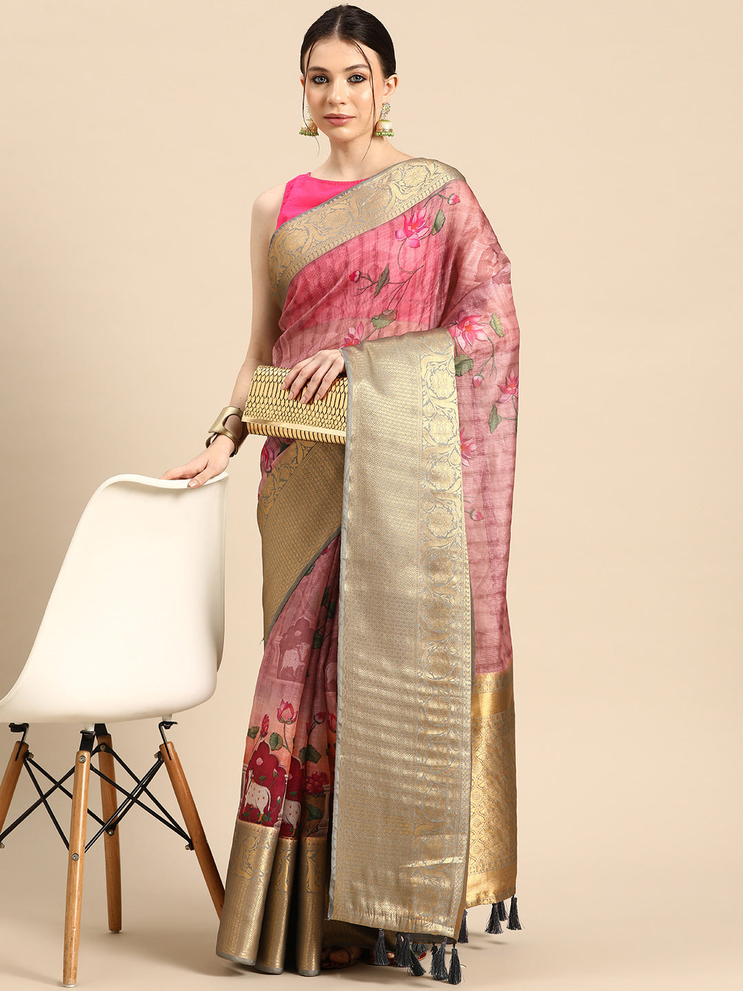 Women's Pichwai Muga Silk Digital Print Saree