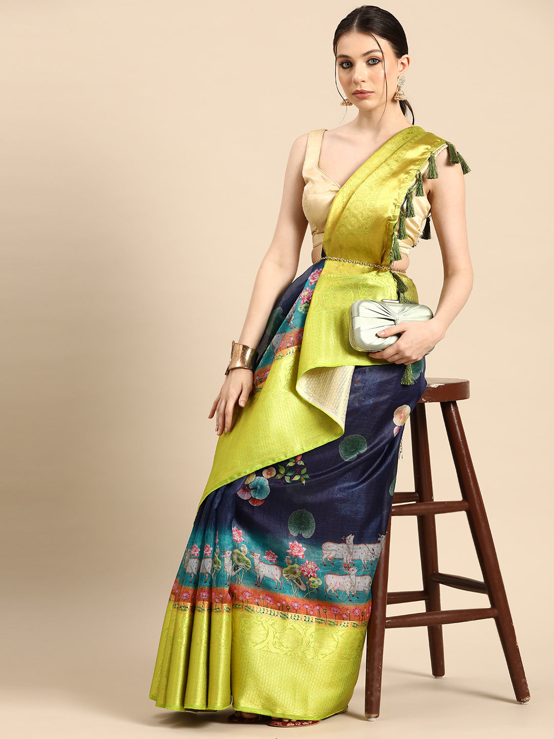 Women's Pichwai Muga Silk Digital Print Saree
