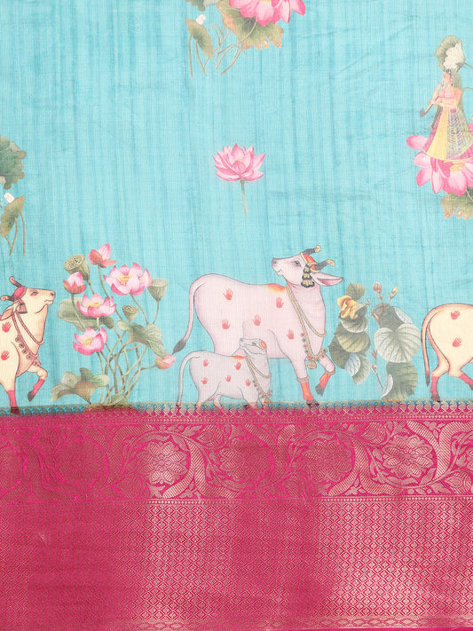 Women's Pichwai Muga Silk Digital Print Saree
