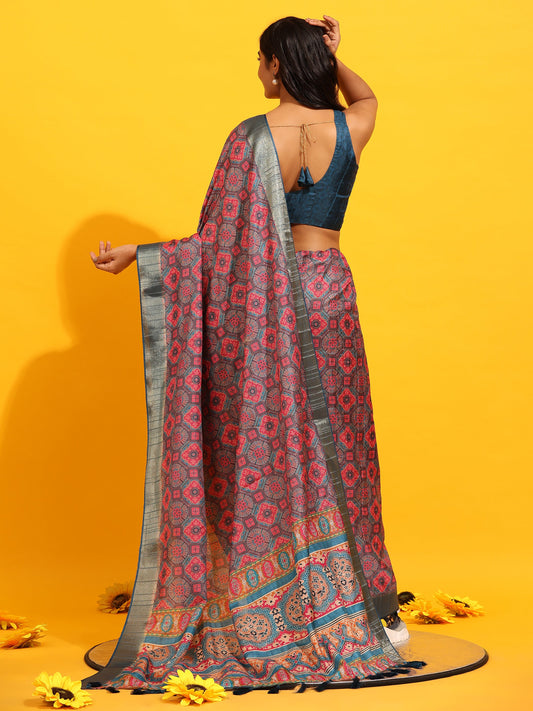 Kanchipuram Pattu Digital Print Silk Saree