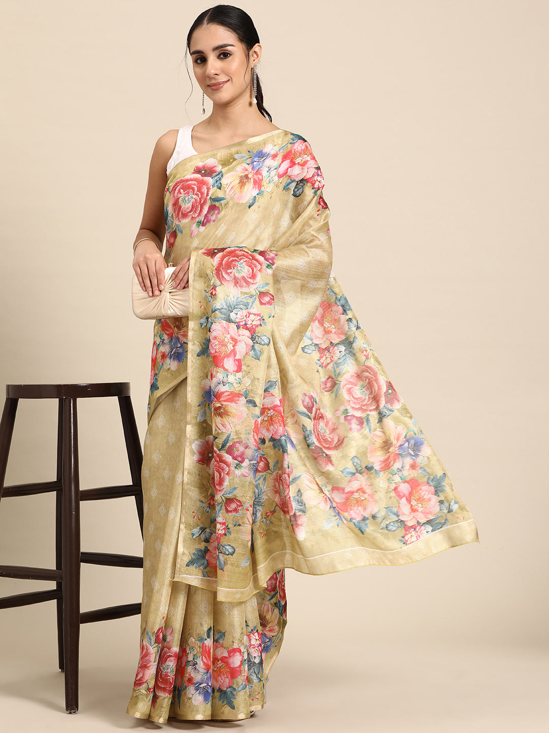 Women's Cotton Blend Floral Print Saree
