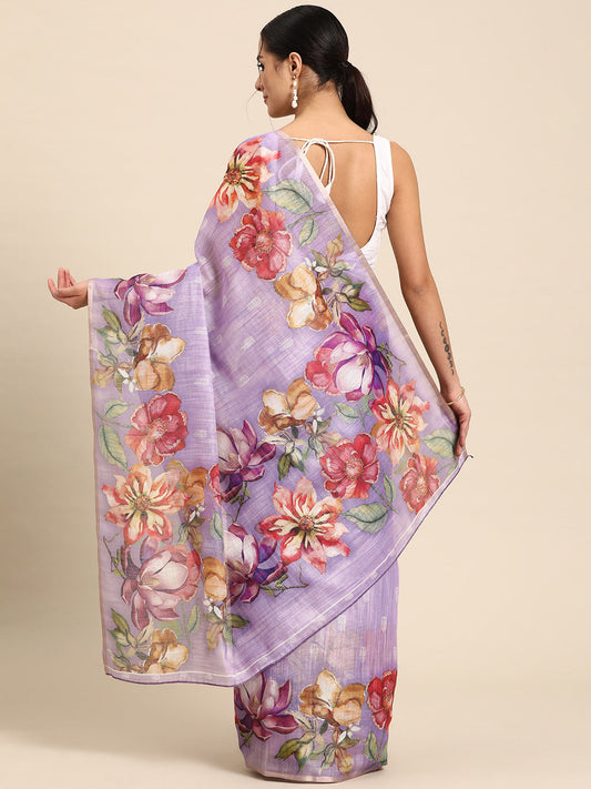 Women's Cotton Blend Floral Print Saree