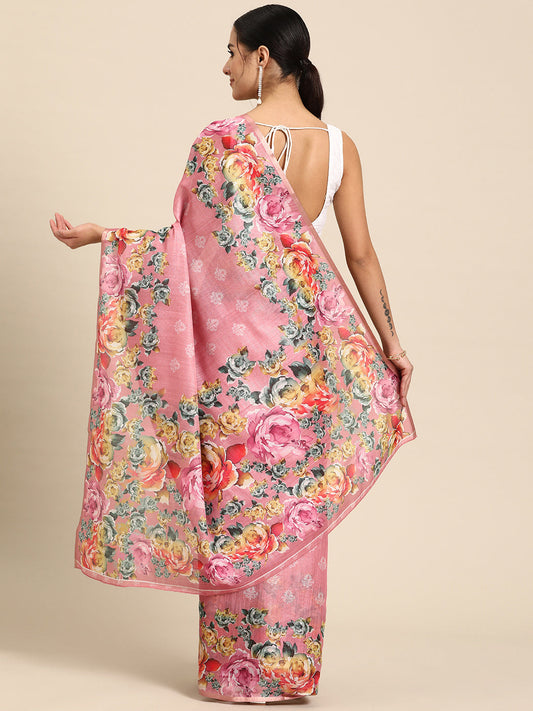 Women's Cotton Blend Floral Print Saree
