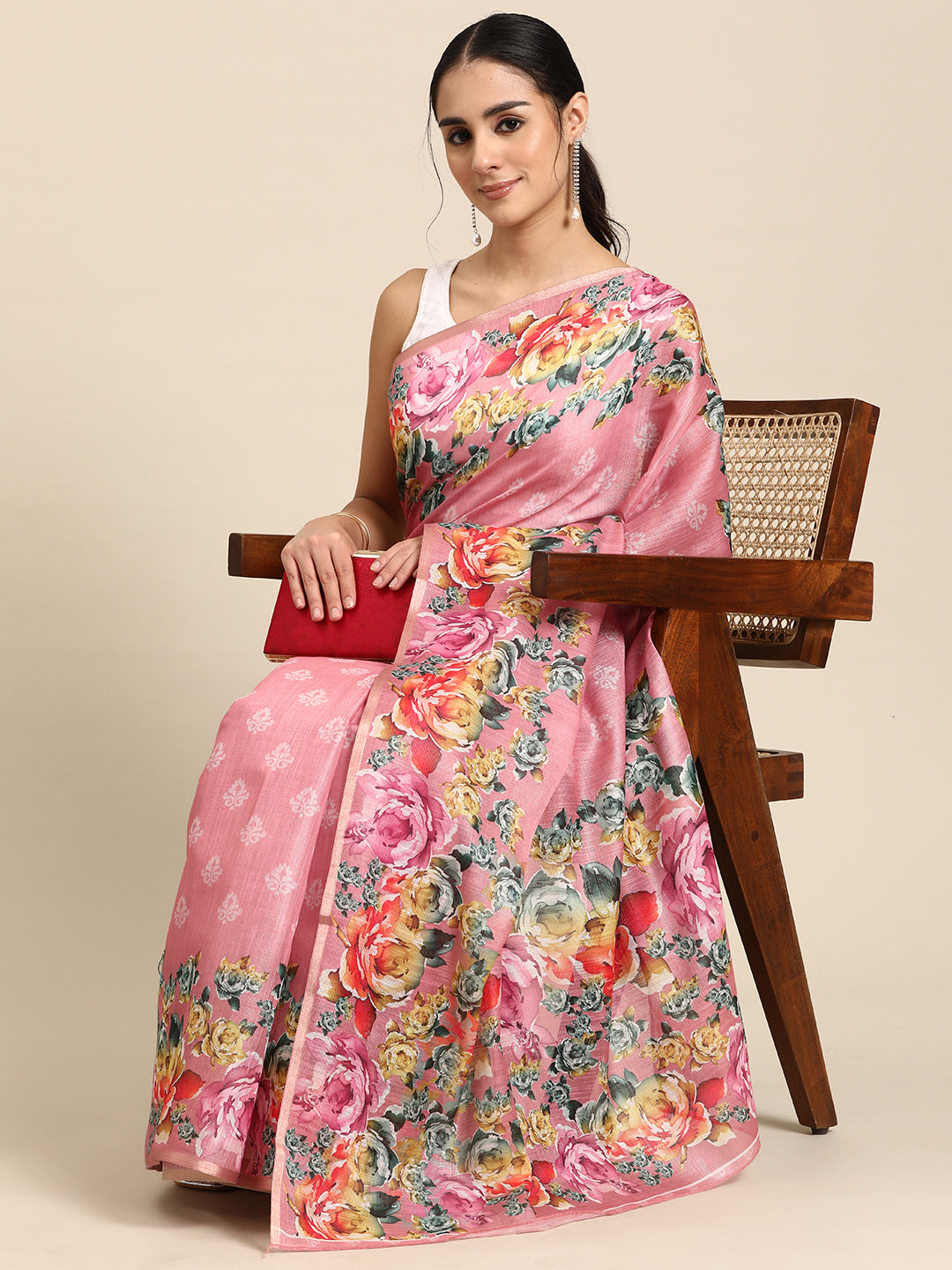 Women's Cotton Blend Floral Print Saree