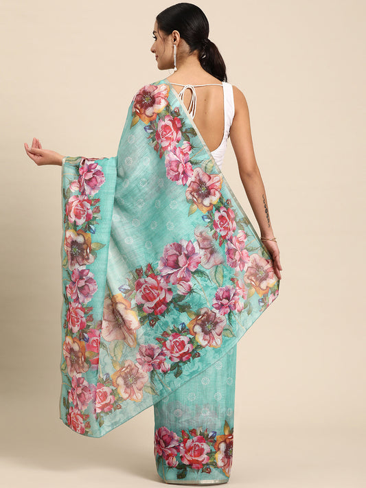Women's Cotton Blend Floral Print Saree