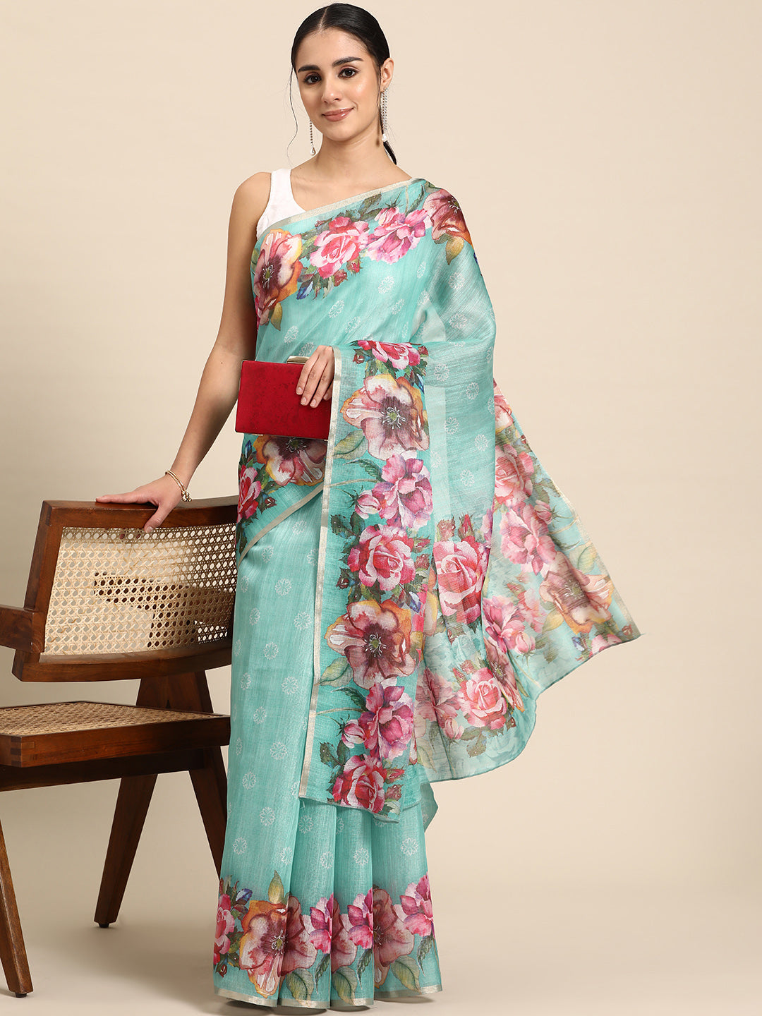 Women's Cotton Blend Floral Print Saree