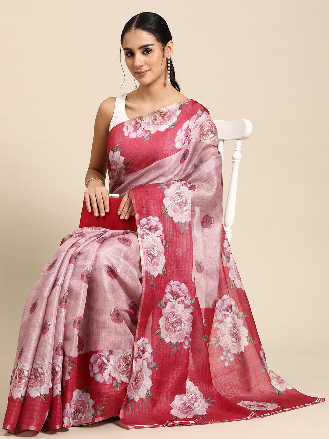 Women's Cotton Blend Floral Print Saree