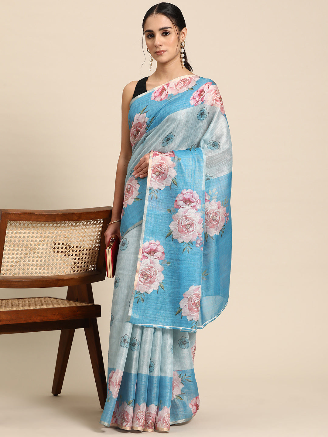 Women's Cotton Blend Floral Print Saree