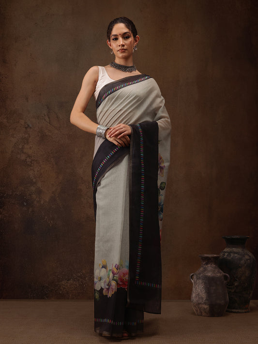 Cotton Blend Floral Printed Saree