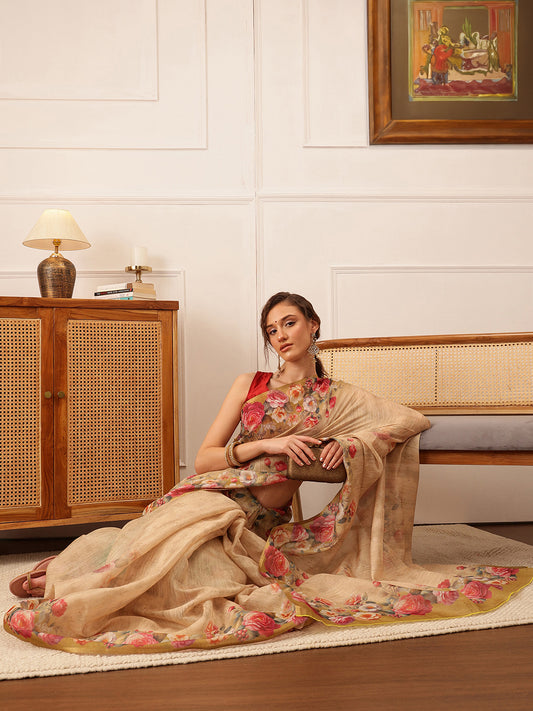 Women's Cotton Silk Floral Printed Saree